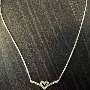 Pandora Silver Heart Necklace with Pavé Accent